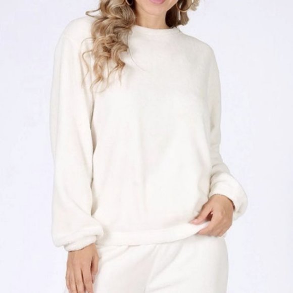 NEW Super Soft Cozy Teddy Fuzzy Fleece Lounge Wear Sweatshirt Jogger Pant Set - Picture 5 of 8